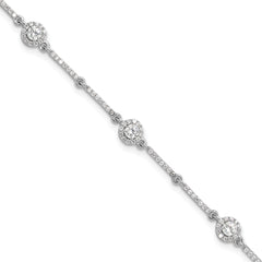 Sterling Silver Rhodium-Rhodium-Plated CZ Link 7in w/1in ext. Bracelet