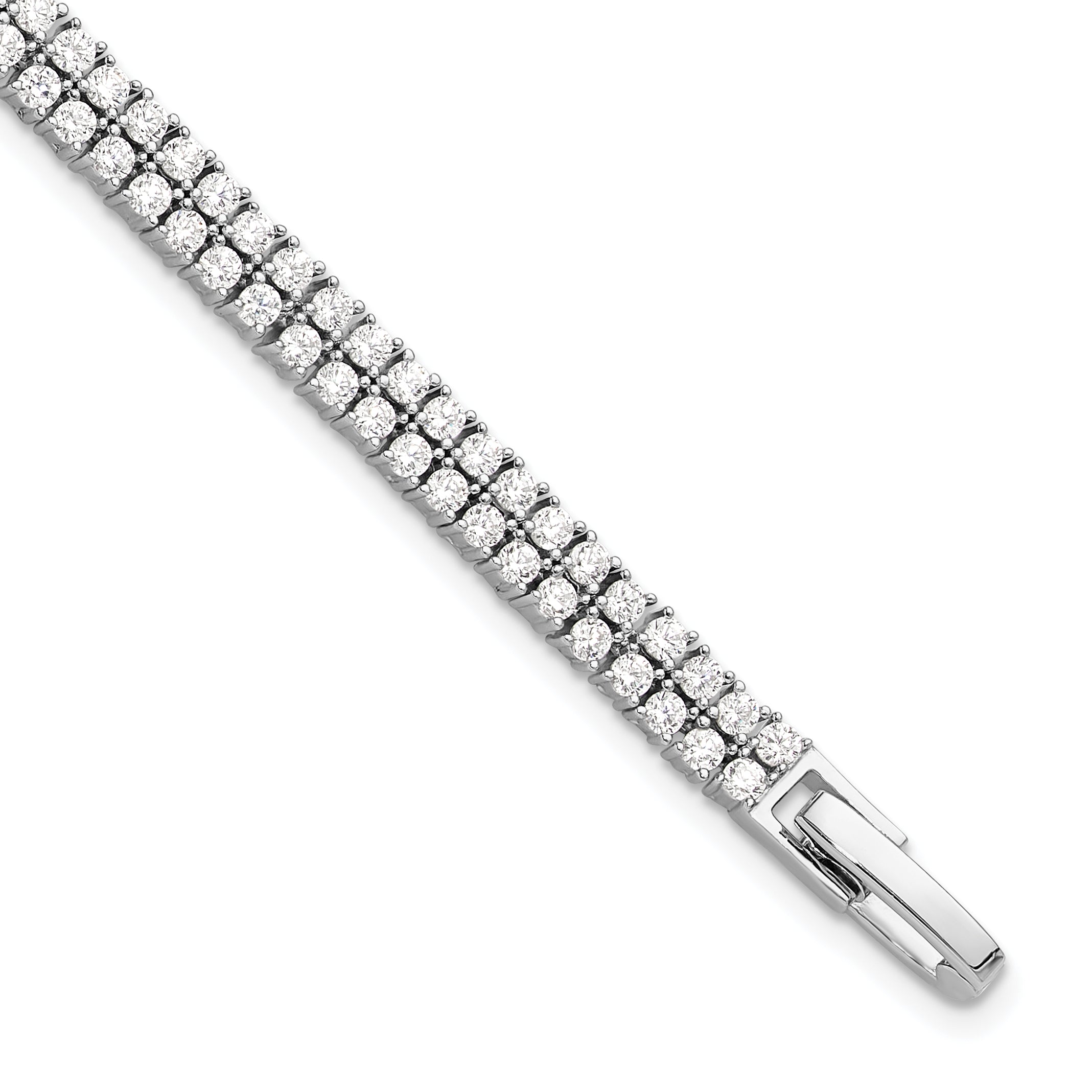 Sterling Silver Rhodium-Rhodium-Plated Double Row CZ 7.25in Tennis Bracelet