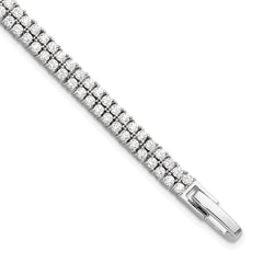 Sterling Silver Rhodium-Rhodium-Plated Double Row CZ 7.25in Tennis Bracelet