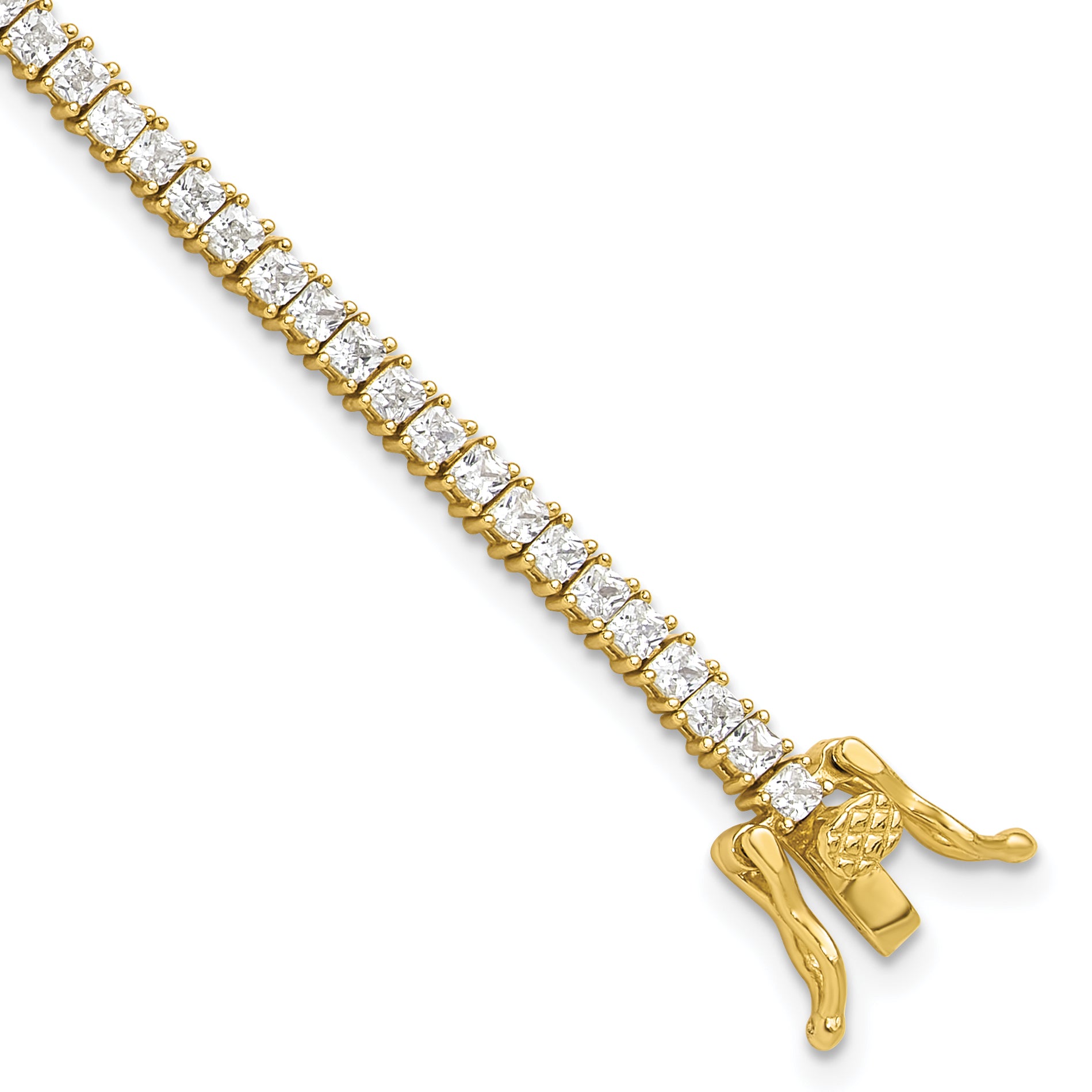 Sterling Silver Gold-tone 3mm Princess Cut CZ 7.75in Tennis Bracelet Main image
