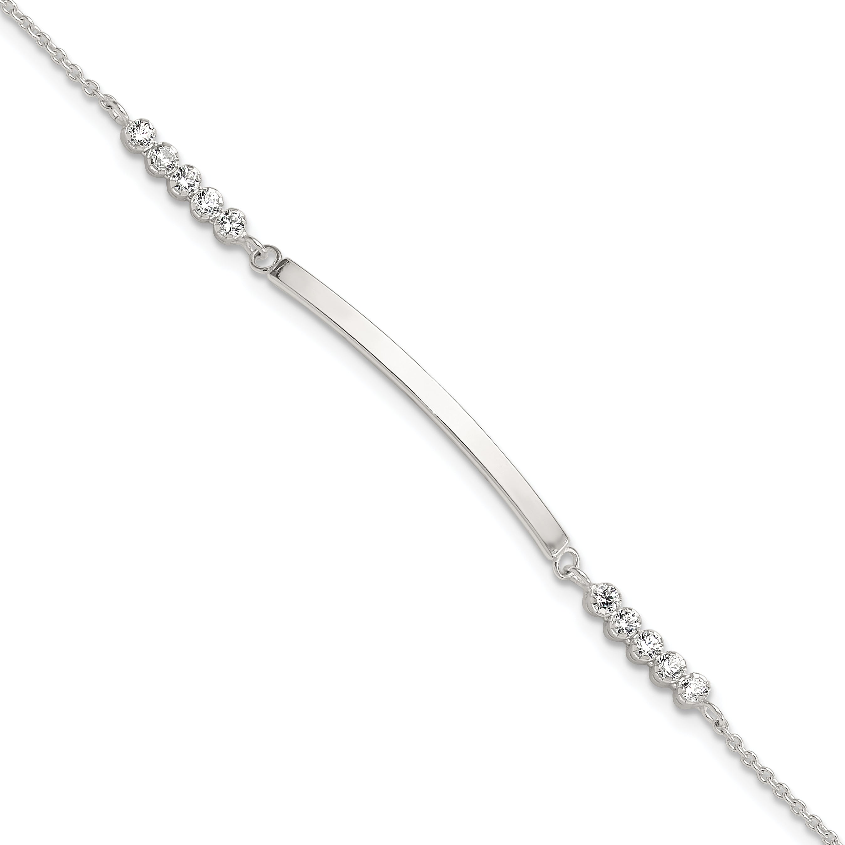 Sterling Silver Rhodium-Rhodium-Plated CZ 7in w/1in ext. ID Bracelet