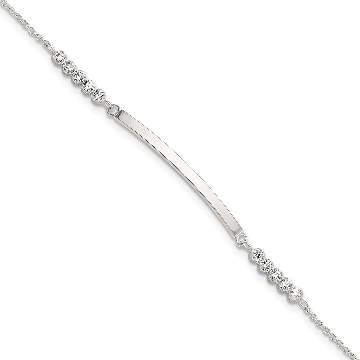 Sterling Silver Rhodium-Rhodium-Plated CZ 7in w/1in ext. ID Bracelet