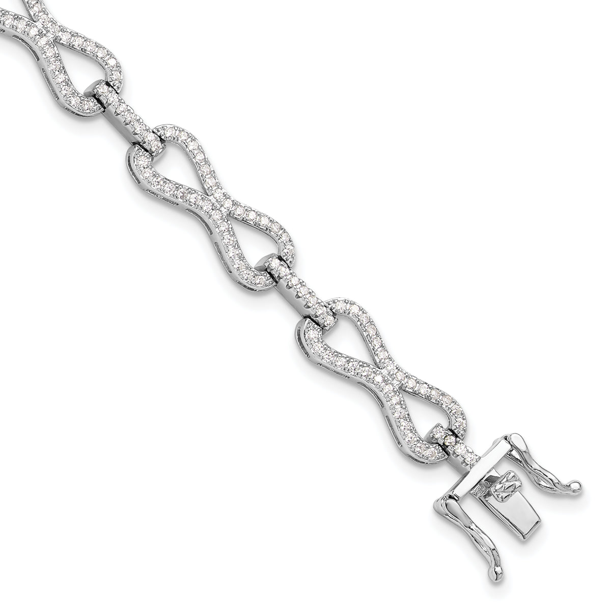 Sterling Silver Rhodium-Rhodium-Plated CZ Infinity Link Bracelet