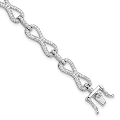 Sterling Silver Rhodium-Rhodium-Plated CZ Infinity Link Bracelet