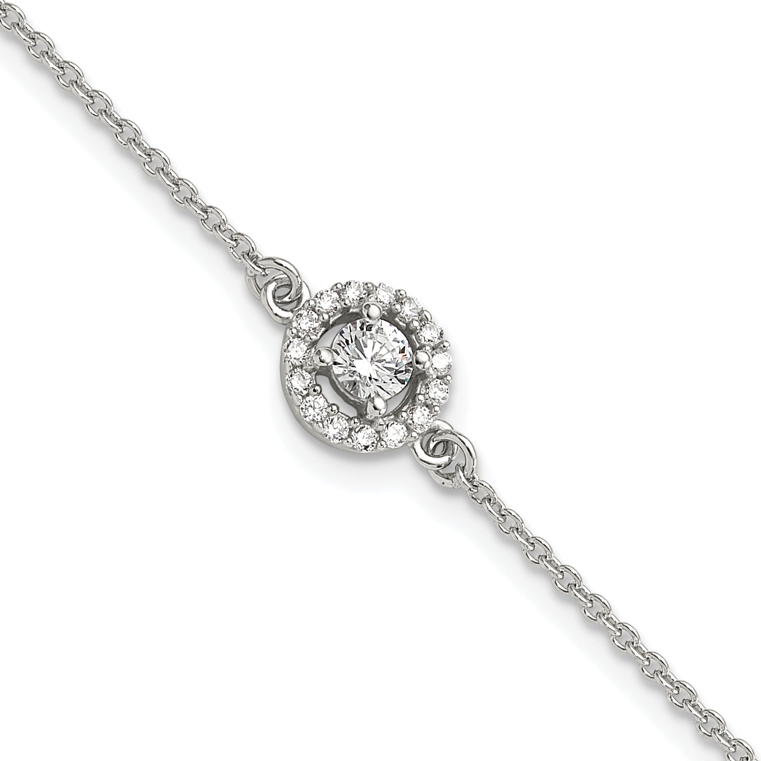 Sterling Silver Rhodium-Rhodium-Plated Halo CZ 7.25in Bracelet Main image