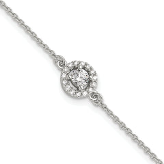 Sterling Silver Rhodium-Rhodium-Plated Halo CZ 7.25in Bracelet