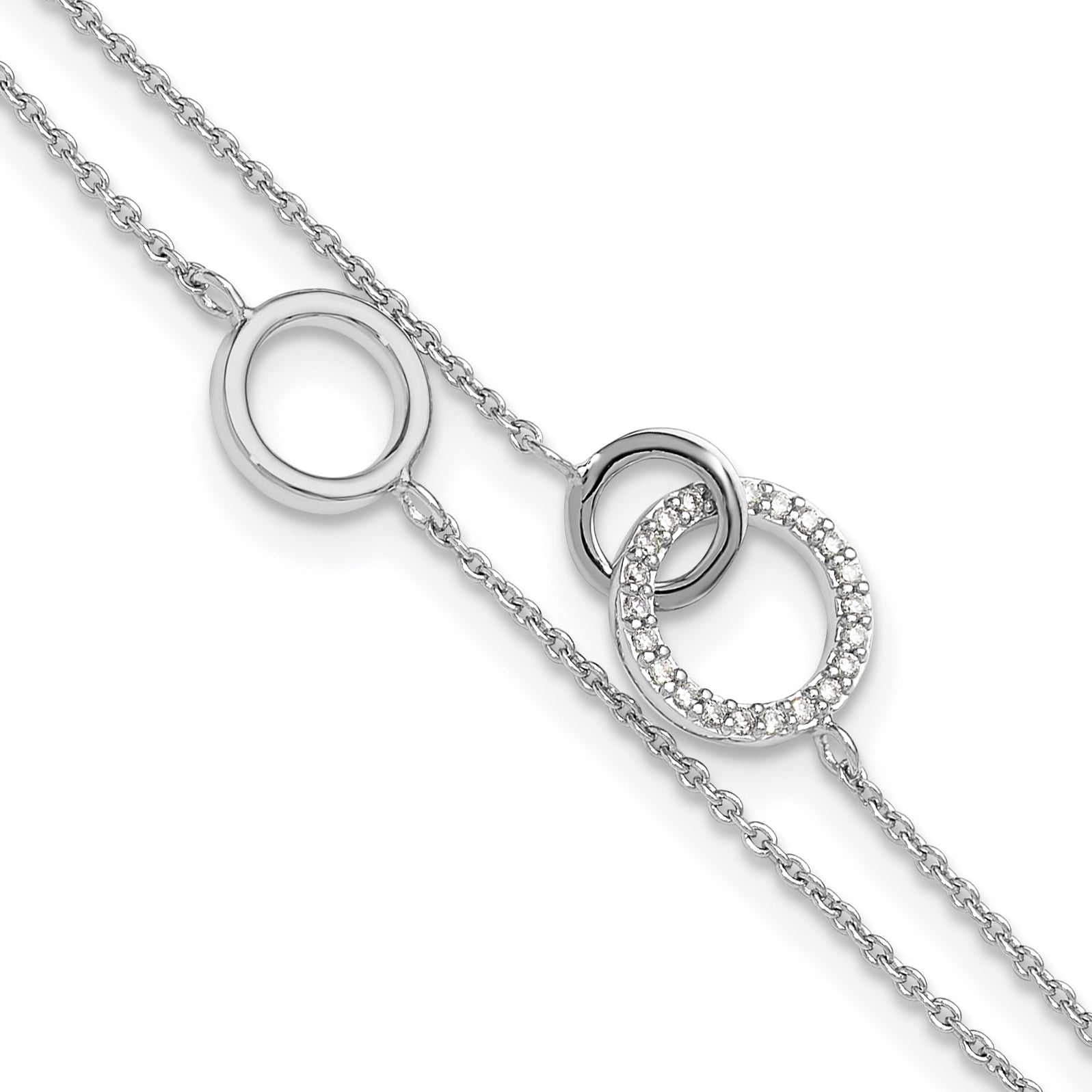 Sterling Silver RH-plated CZ Double Strand Circles w/1.25in Ext Bracelet Main image