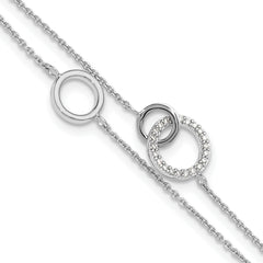 Sterling Silver RH-plated CZ Double Strand Circles w/1.25in Ext Bracelet