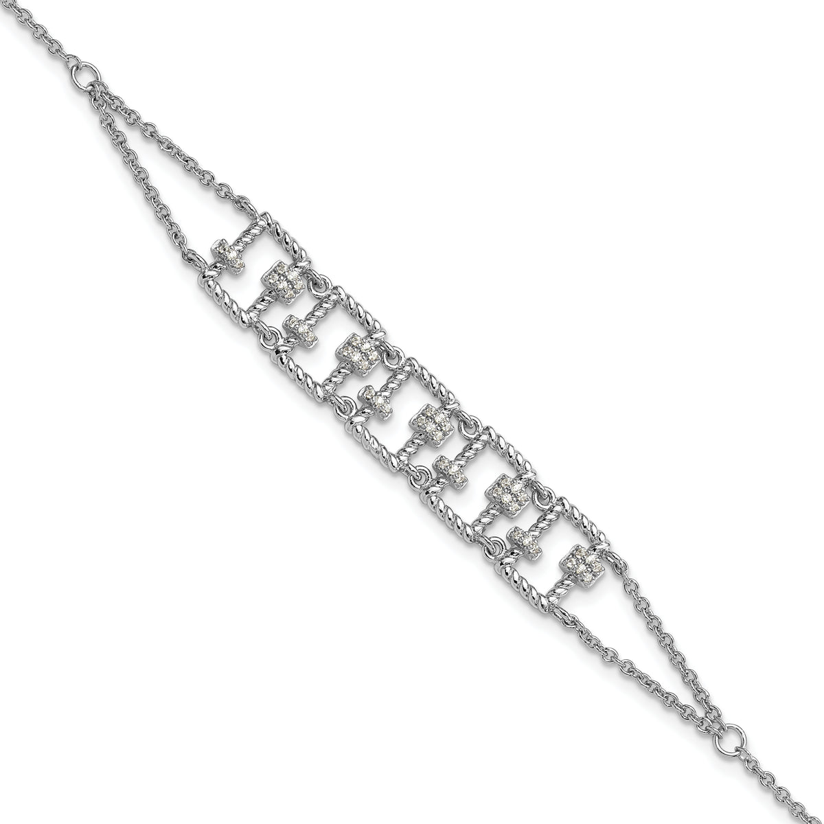 Pure Fire Sterling Silver Rhodium-Platedod-plated Fancy 7in w/1in ext CZ Bracelet