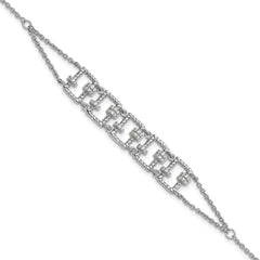 Pure Fire Sterling Silver Rhodium-Platedod-plated Fancy 7in w/1in ext CZ Bracelet