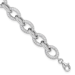 Sterling Silver Rhodium-Rhodium-Plated Micro Pave CZ Rolo Link 7.5in Bracelet