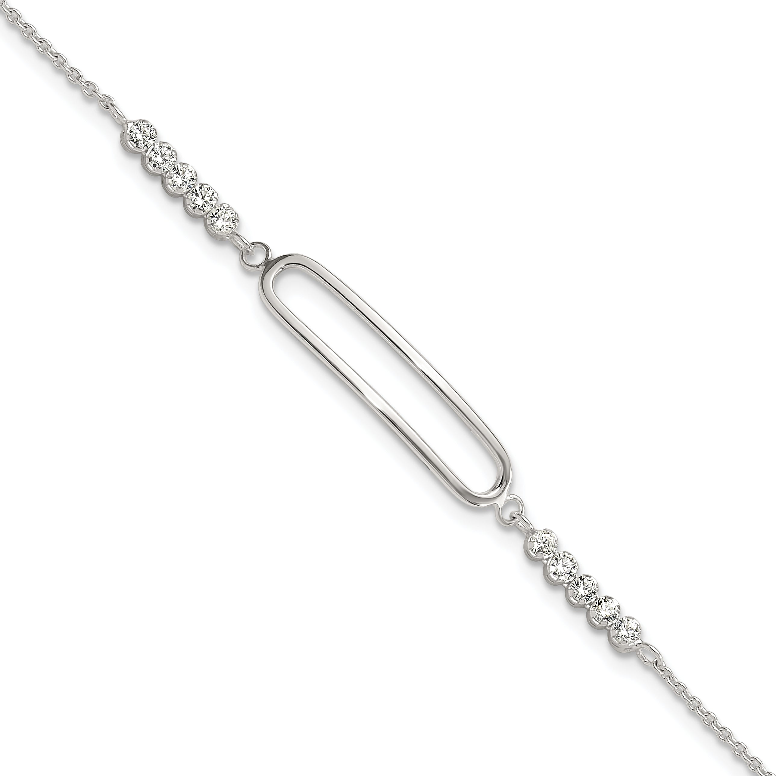 Sterling Silver Rhodium-Rhodium-Plated CZ 7in with .75in ext. Bracelet