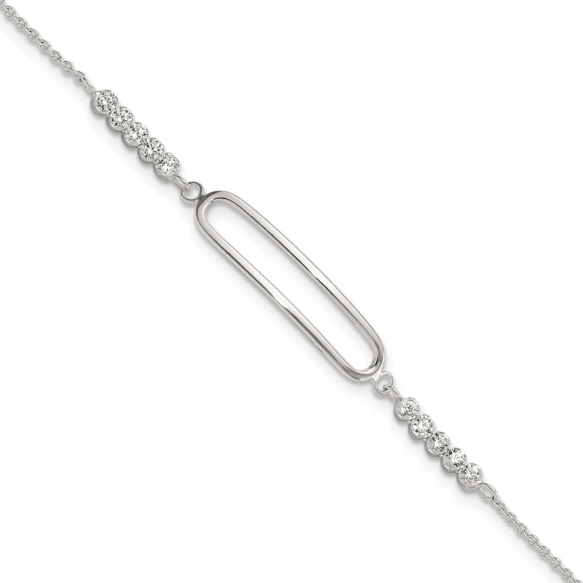 Sterling Silver Rhodium-Rhodium-Plated CZ 7in with .75in ext. Bracelet