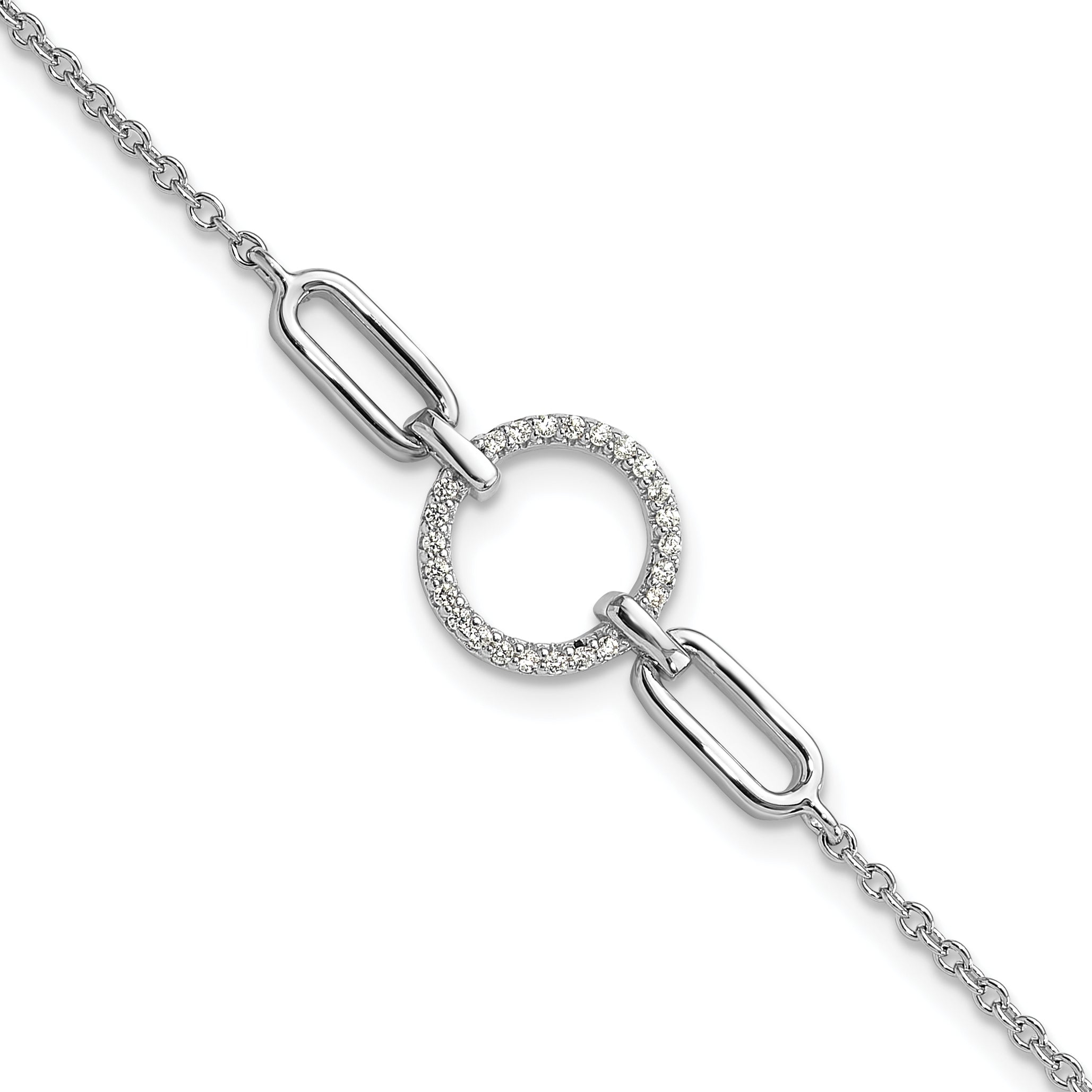 Sterling Silver Rhodium-Rhodium-Plated Fancy CZ Circle 7in w/1in ext Bracelet Main image