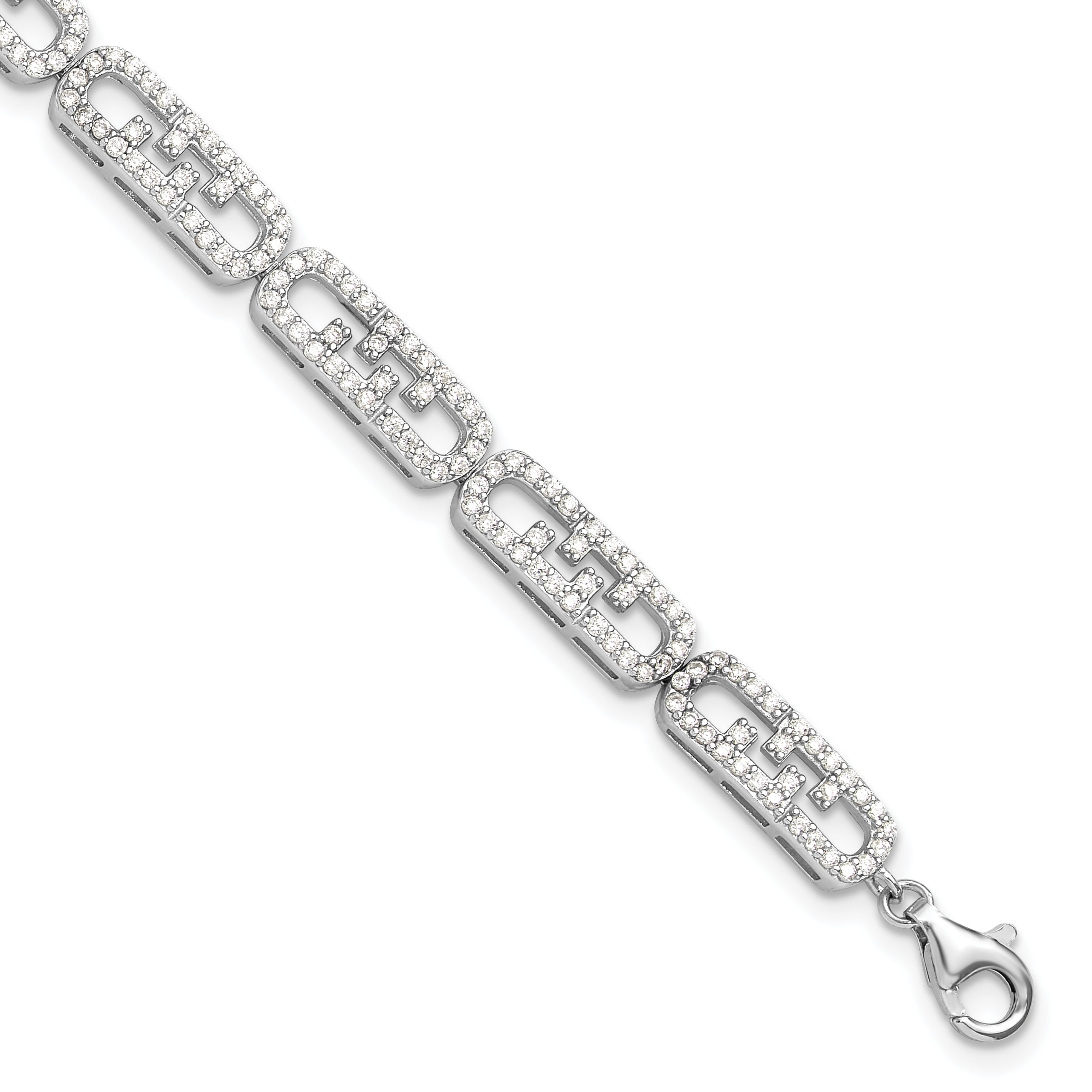 Sterling Silver Rhodium-Rhodium-Plated CZ Fancy w/1in ext. Bracelet