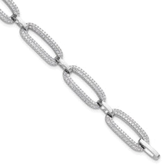 Sterling Silver Rhodium-Rhodium-Plated Micro Pave CZ Open Link 8in Bracelet