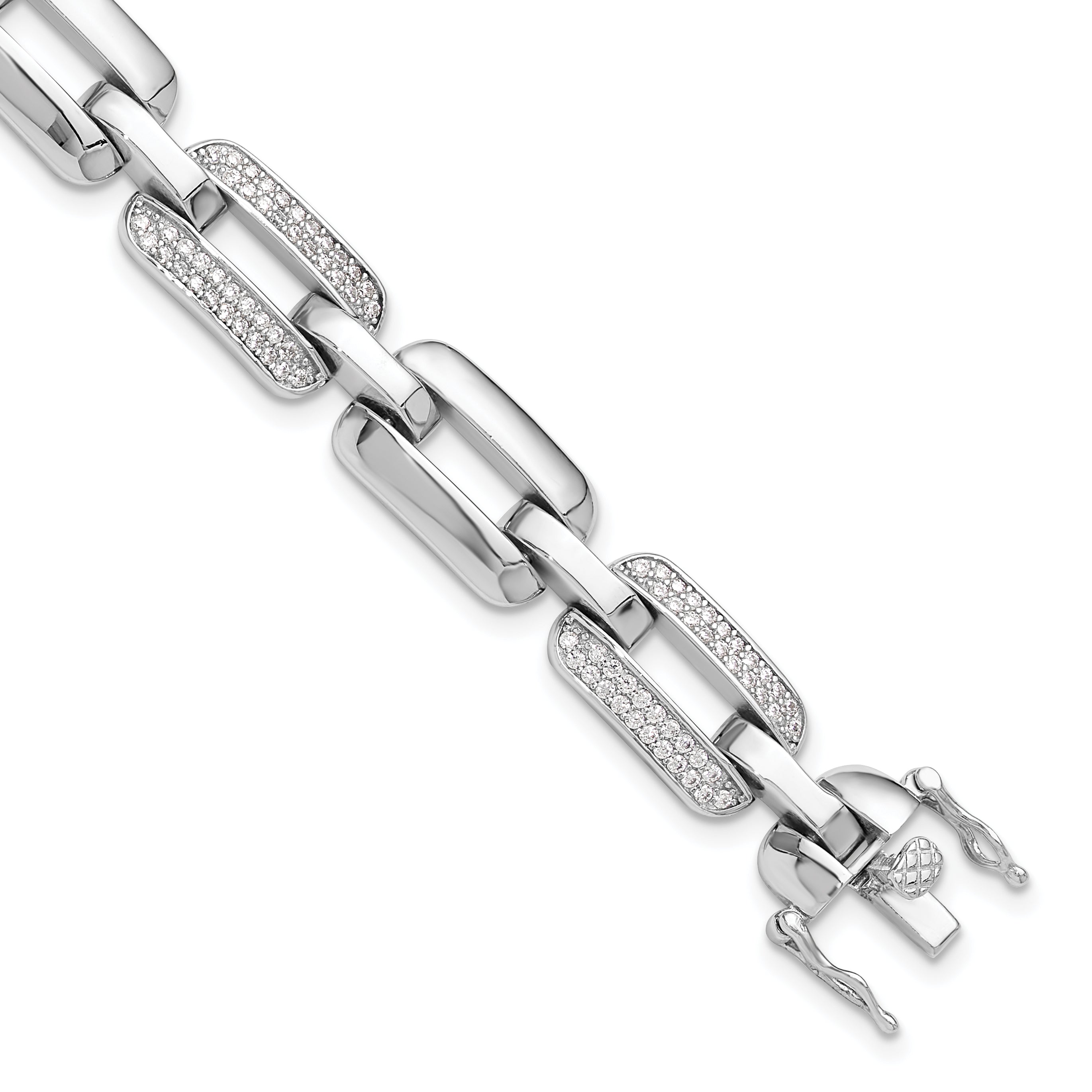Sterling Silver Rhodium-Rhodium-Plated with CZ Open Link 7.25in Bracelet Main image
