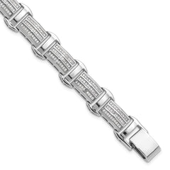 Sterling Silver Rhodium-Rhodium-Plated Polished CZ 7.5in Link Bracelet