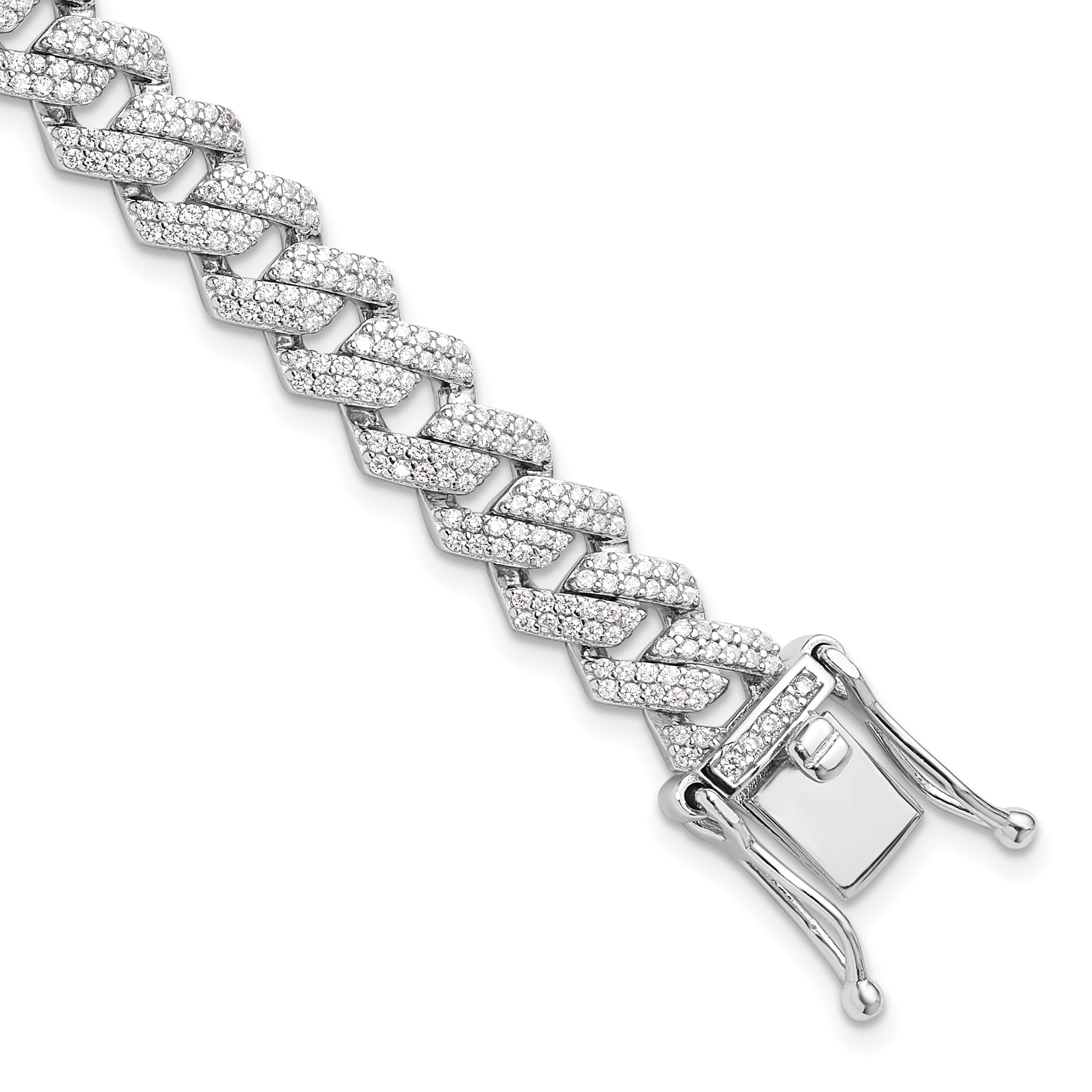 Sterling Silver Rhodium-Rhodium-Plated Micro Pav‚ CZ Monaco Link 7.5in Bracelet