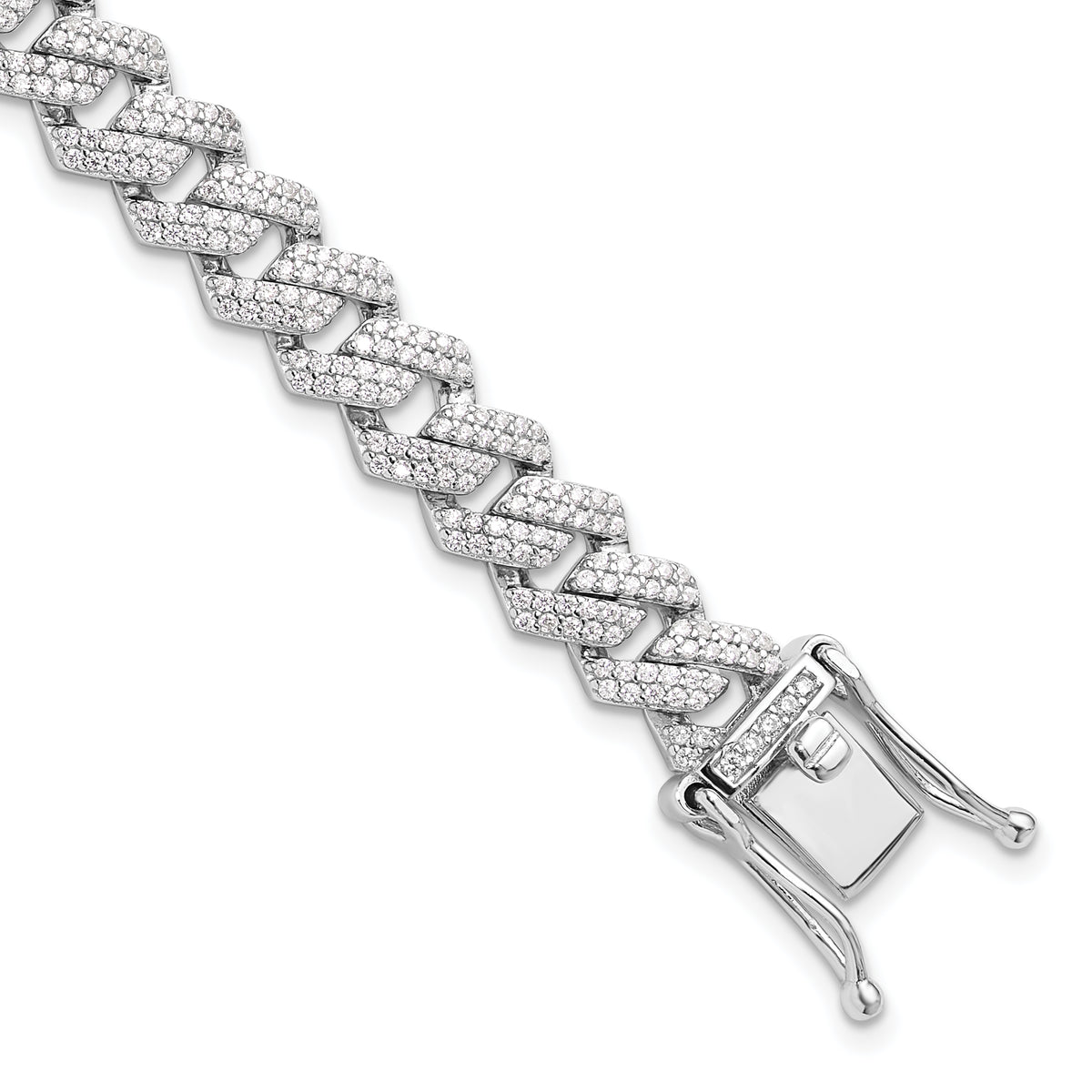 Sterling Silver Rhodium-Rhodium-Plated Micro Pav‚ CZ Monaco Link 7.5in Bracelet
