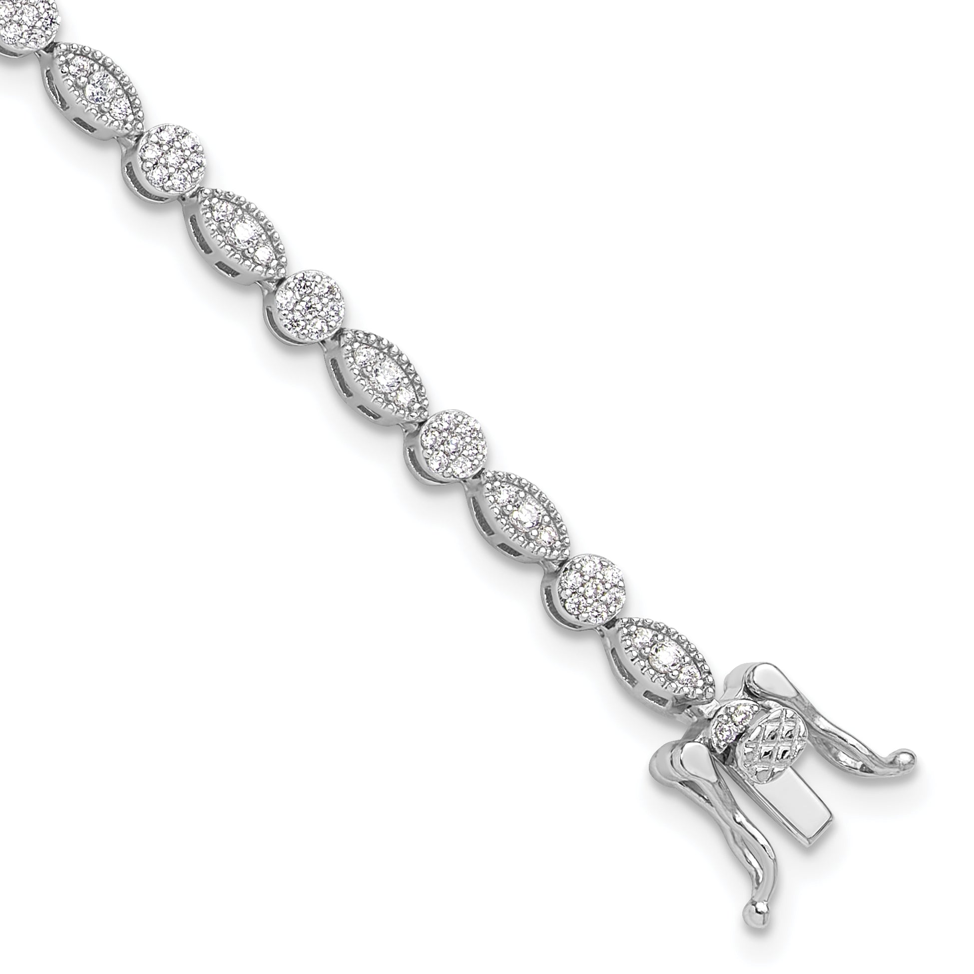Sterling Silver Rhodium-Rhodium-Plated Round/Marquise Pattern CZ 7.5in Bracelet Main image