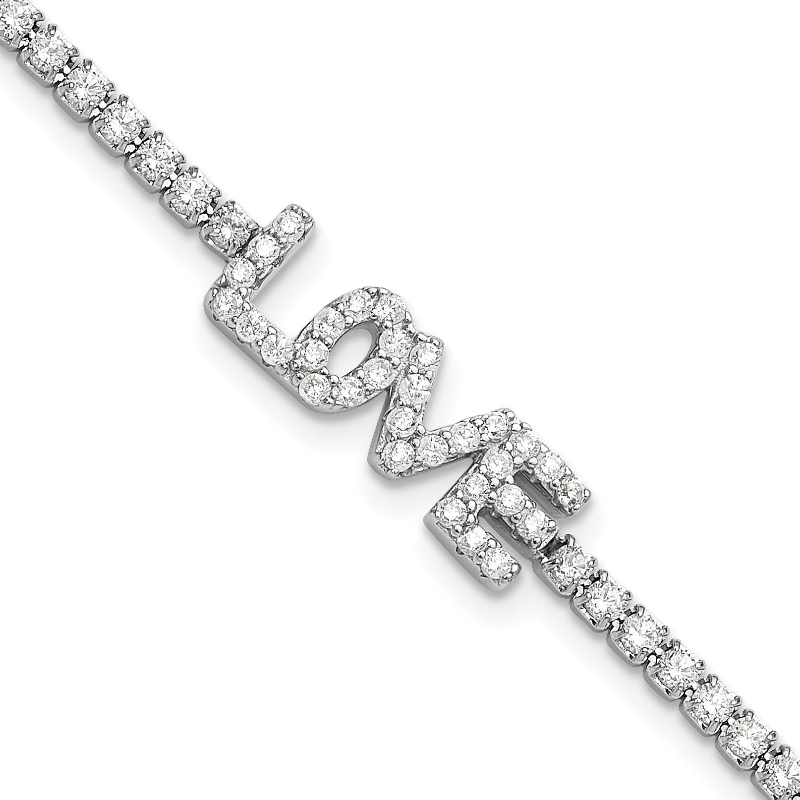 Sterling Silver Rhodium-Rhodium-Plated CZ LOVE 7.25in Tennis Bracelet