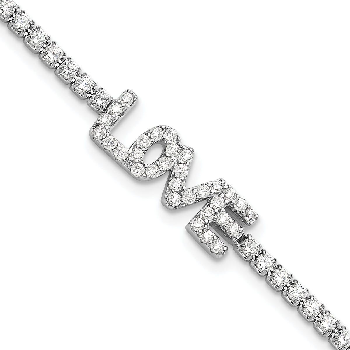 Sterling Silver Rhodium-Rhodium-Plated CZ LOVE 7.25in Tennis Bracelet