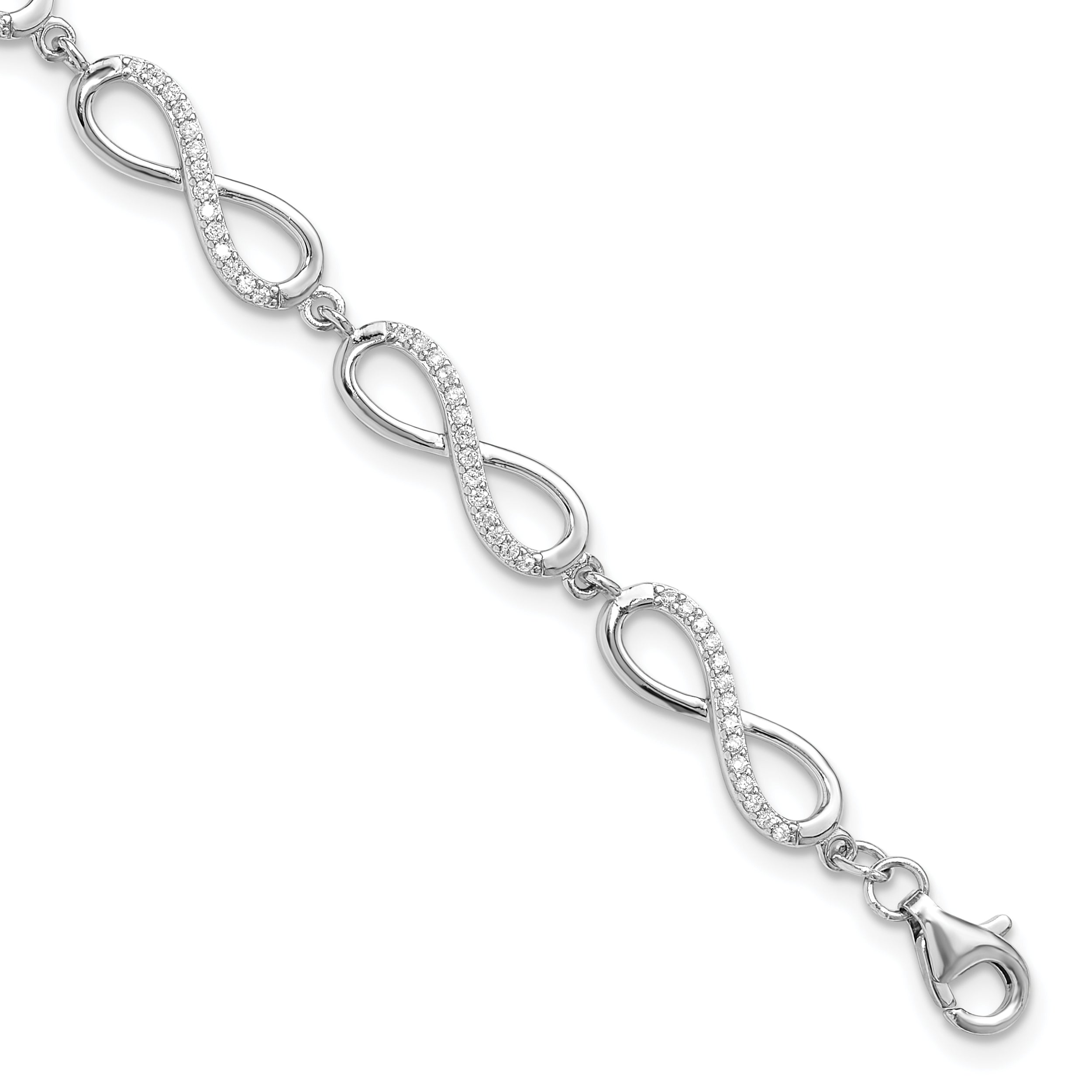 Sterling Silver Rhodium-Platedod-plated CZ Infinity Link w/1in ext. Bracelet