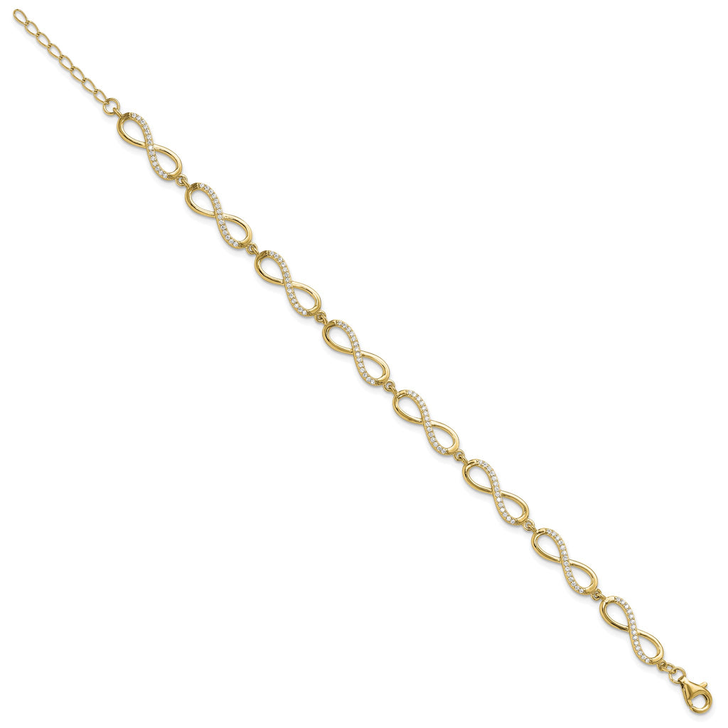 Cubic Zirconia Infinity Link Bracelet in Gold-Plated Sterling Silver - Sophia Jewelers