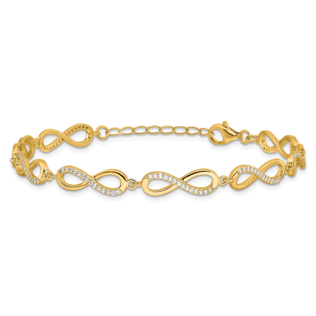 Cubic Zirconia Infinity Link Bracelet in Gold-Plated Sterling Silver - Sophia Jewelers