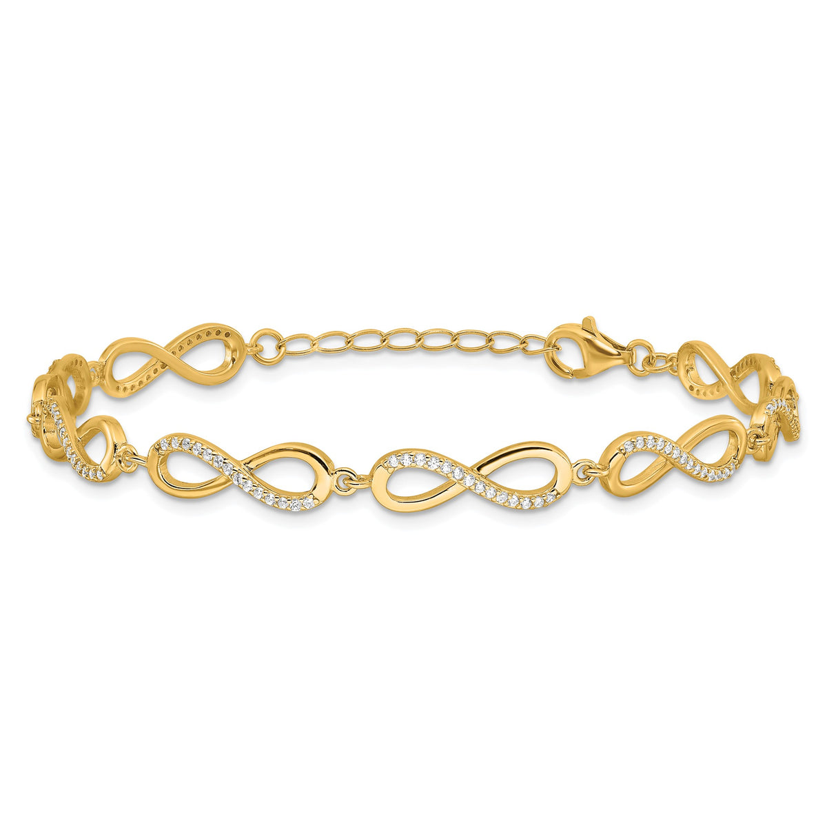 Cubic Zirconia Infinity Link Bracelet in Gold-Plated Sterling Silver - Sophia Jewelers