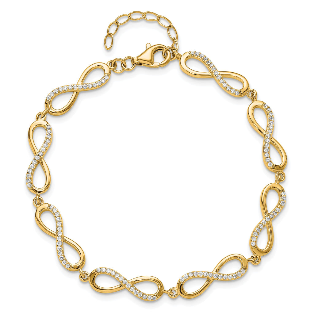 Cubic Zirconia Infinity Link Bracelet in Gold-Plated Sterling Silver - Sophia Jewelers