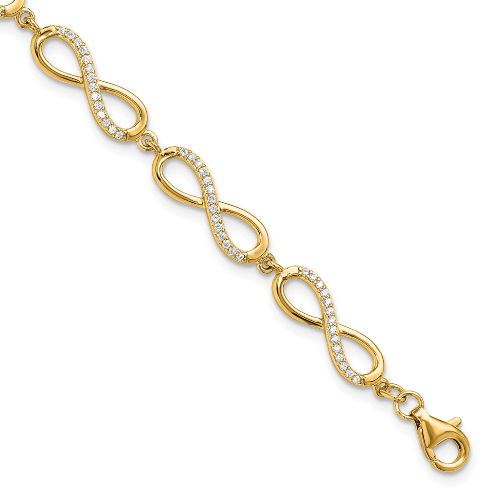 Cubic Zirconia Infinity Link Bracelet in Gold-Plated Sterling Silver - Sophia Jewelers