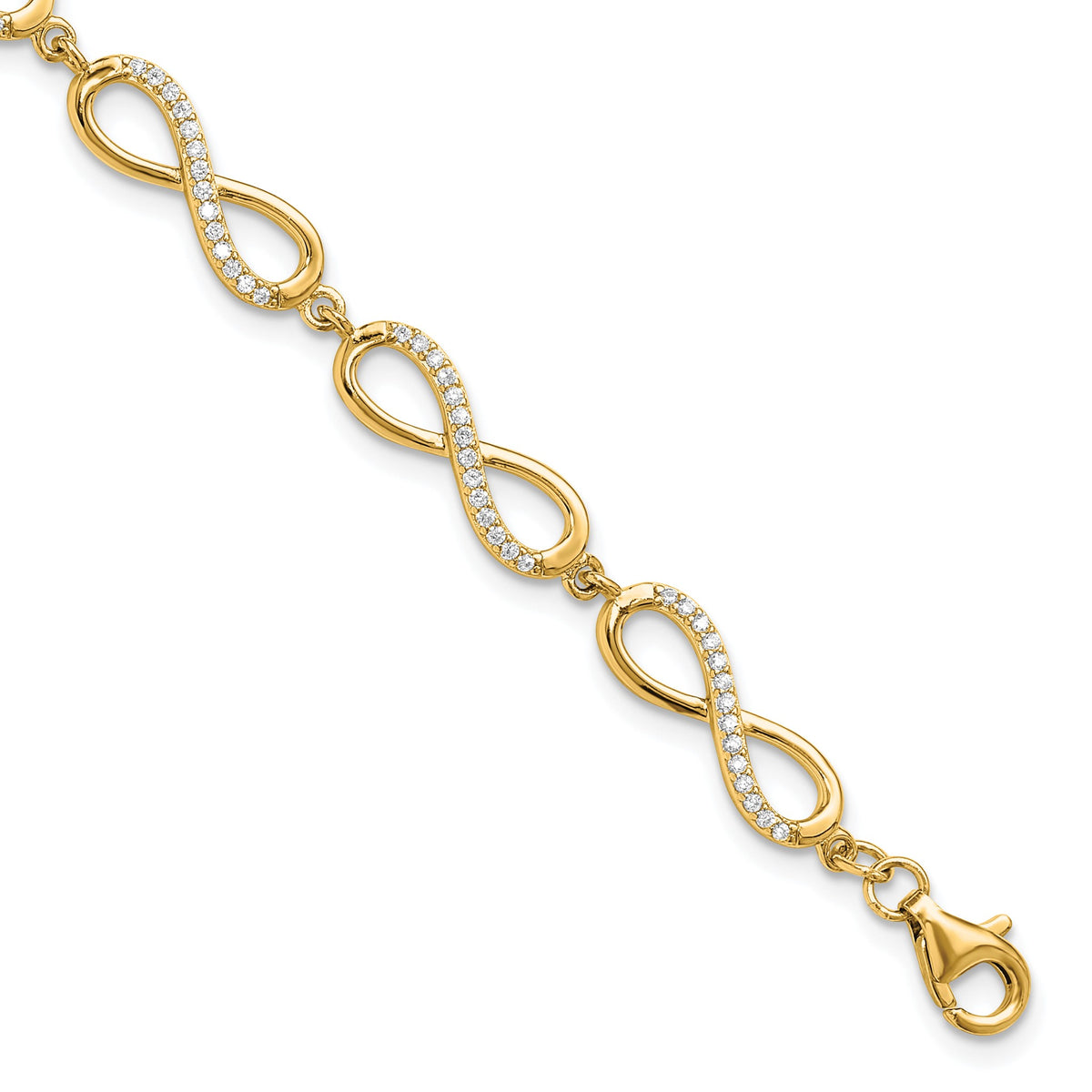 Cubic Zirconia Infinity Link Bracelet in Gold-Plated Sterling Silver - Sophia Jewelers
