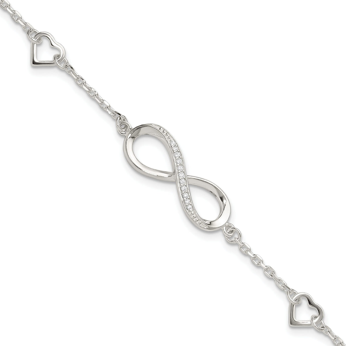 Cubic Zirconia Infinity/Hearts Bracelet in Sterling Silver, 5.25mm, 7 Inch - Sophia Jewelers Main image