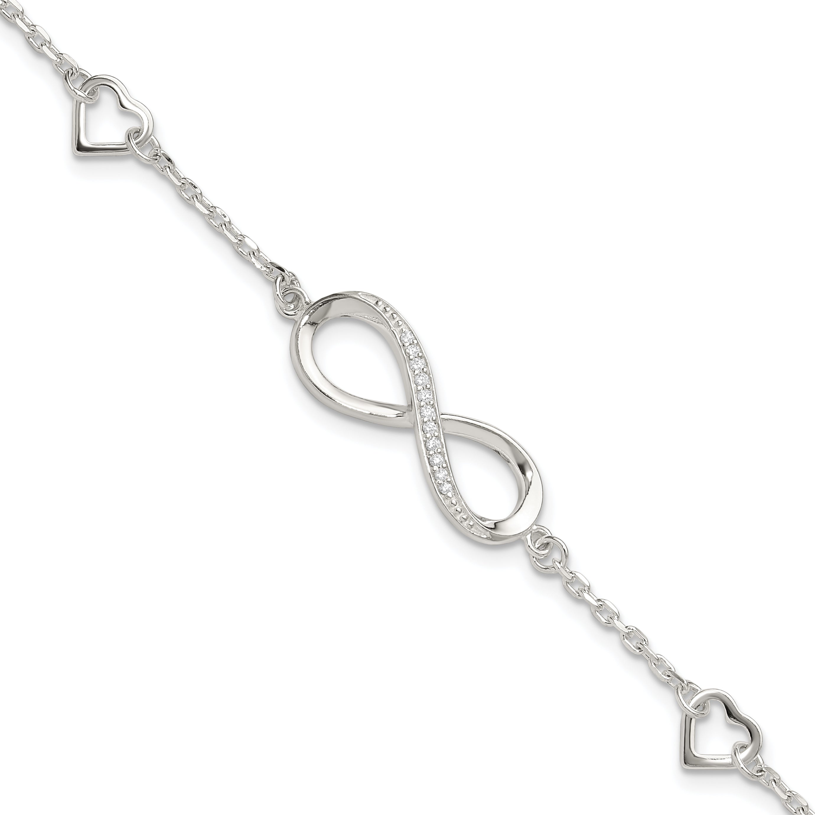 Sterling Silver Rhodium-Rhodium-Plated CZ Infinity/Hearts 7in w/1in ext Bracelet Main image