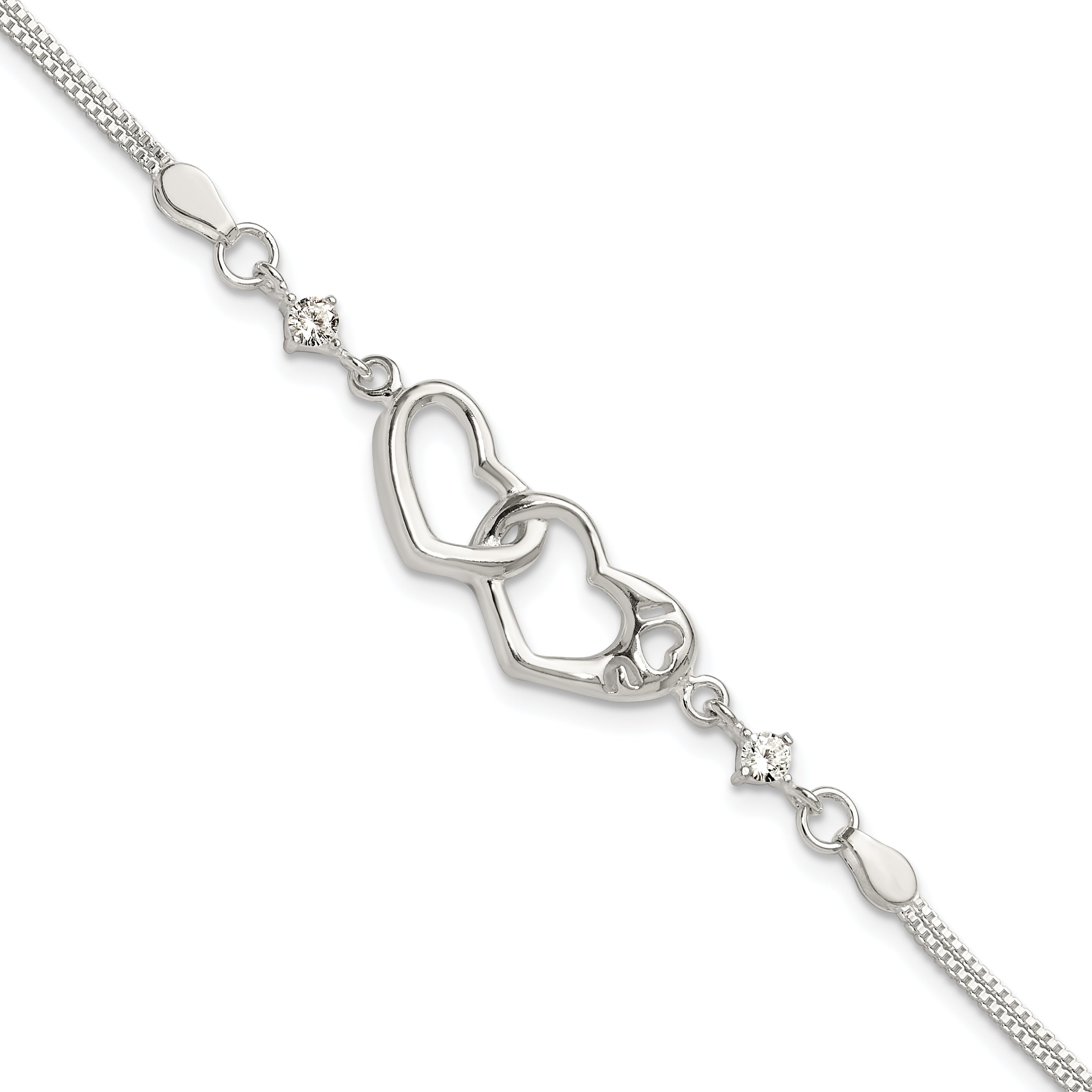 Sterling Silver Rhodium-Rhodium-Plated Polished CZ I Heart You w/1in ext Bracelet