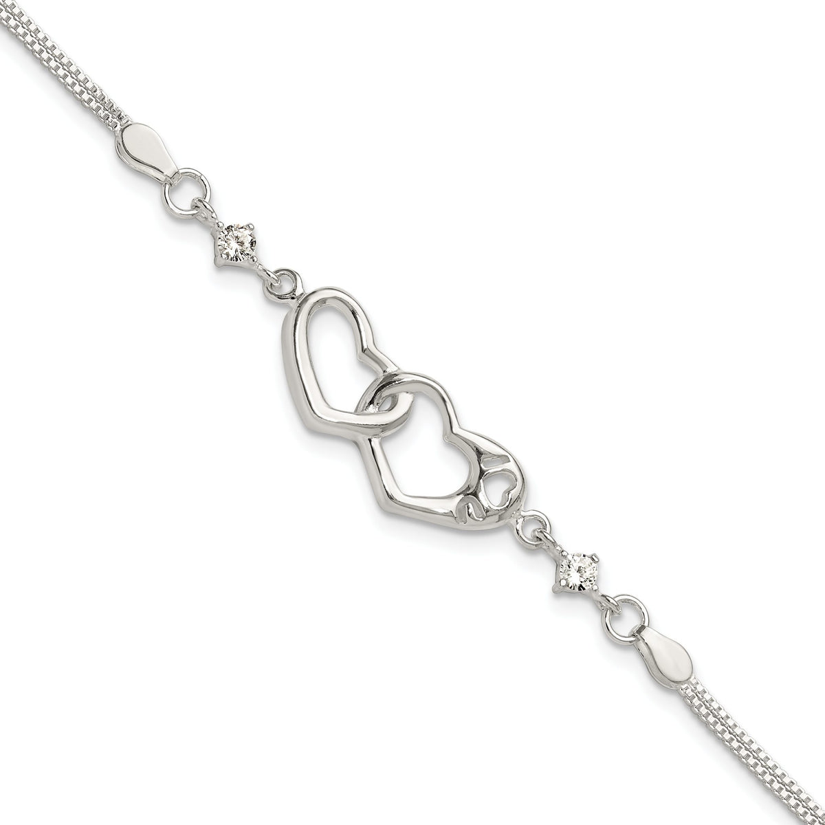 Cubic Zirconia Heart You Bracelet in Sterling Silver, 5.25mm, 6.5 Inch - Sophia Jewelers Main image