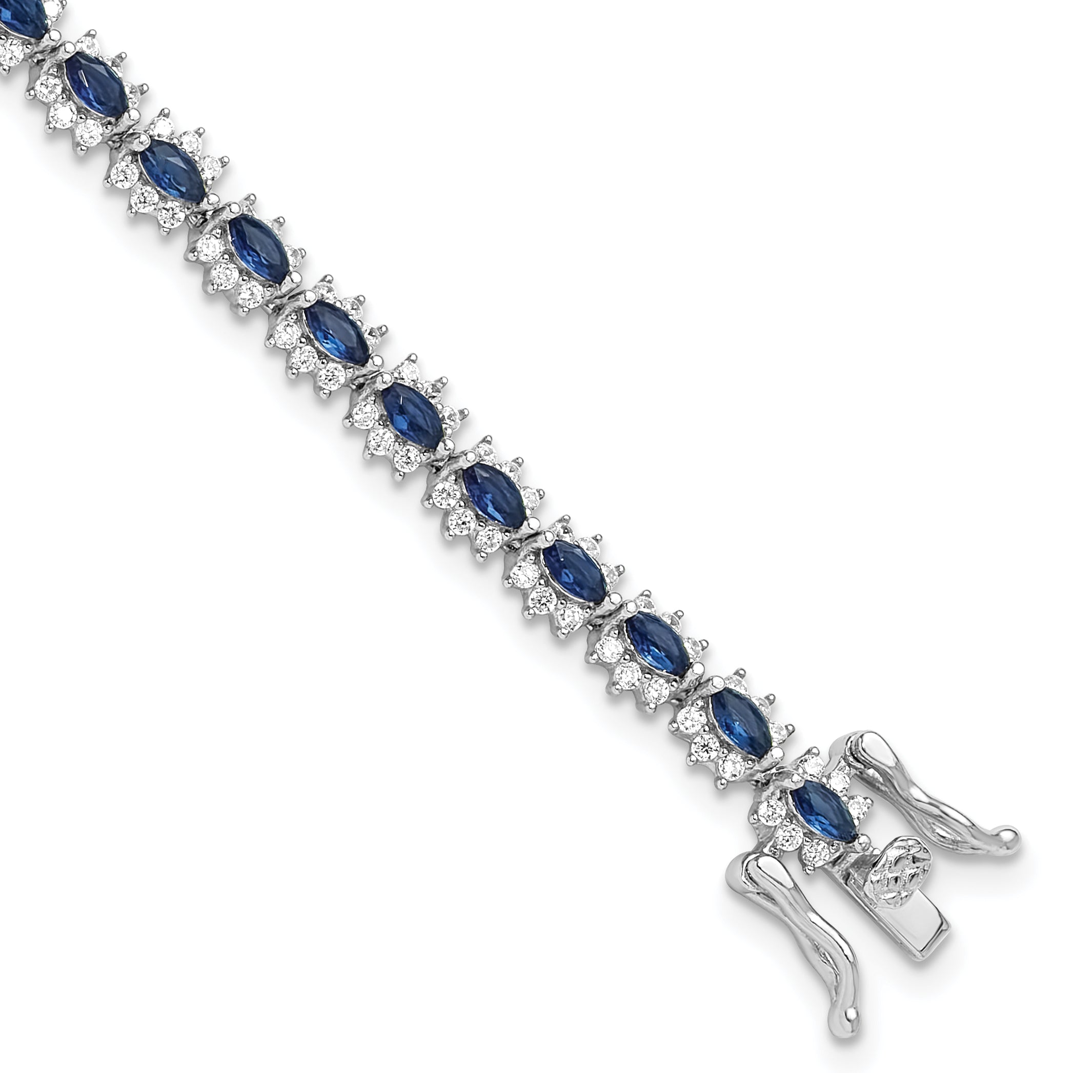 Sterling Silver Rhodium-Rhodium-Plated with Blue and White CZ 7.5in Bracelet Main image