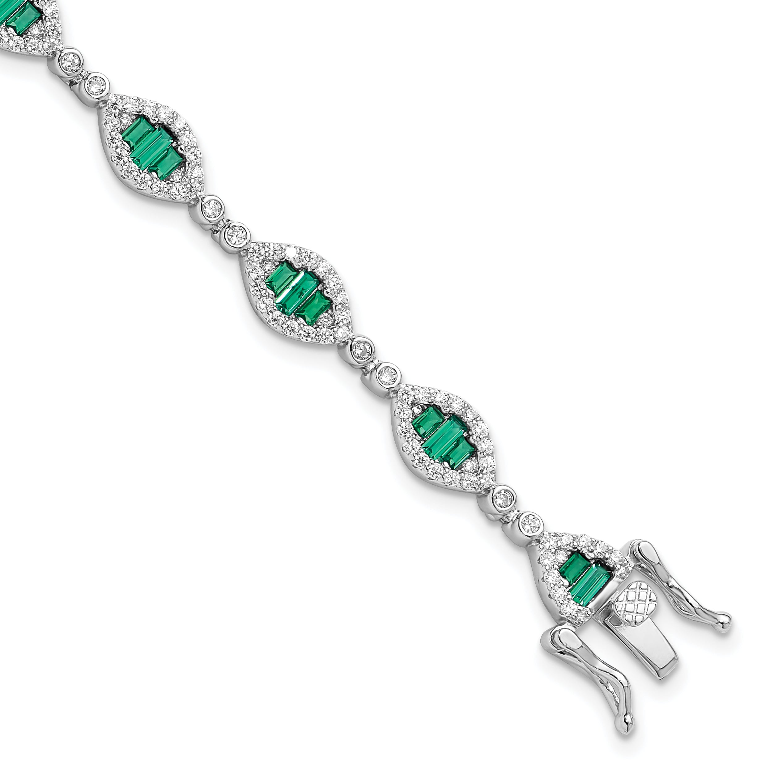 Sterling Silver Rhodium-Rhodium-Plated White and Green CZ Link Bracelet Main image