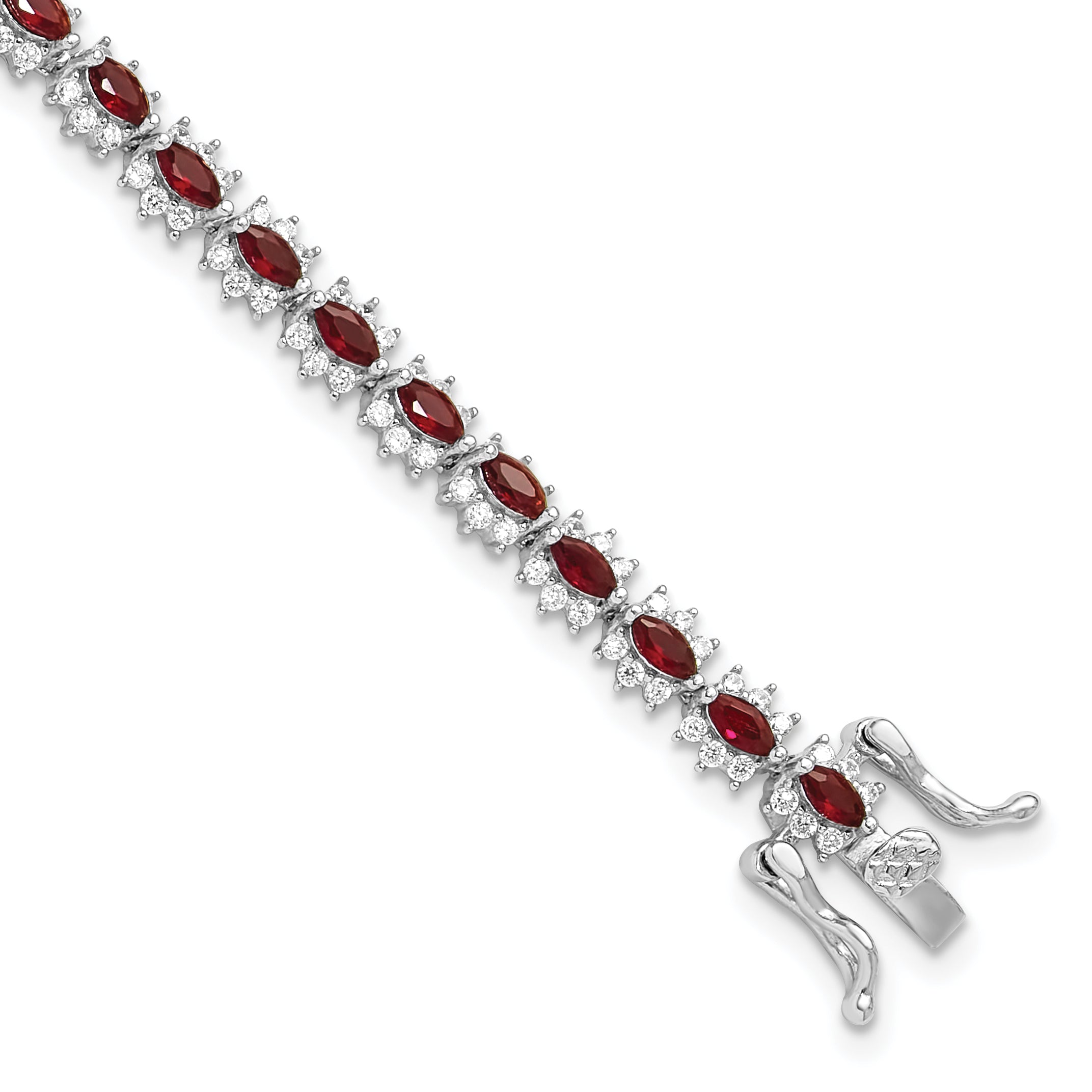 Sterling Silver Rhodium-Rhodium-Plated with Red and White CZ 7.5in Bracelet Main image