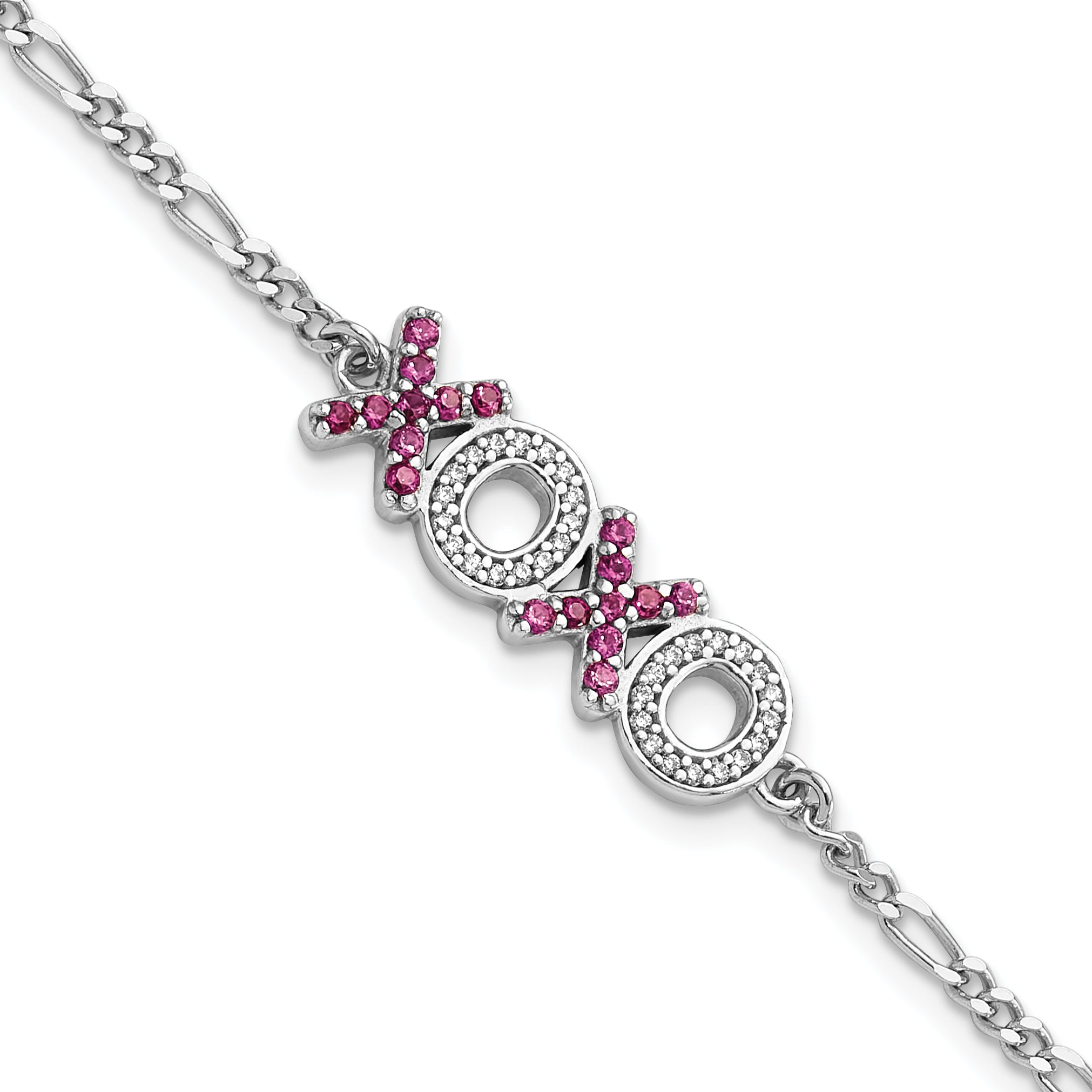 Sterling Silver Rhodium-Rhodium-Plated X and O CZ 7.25in w/1 in ext Bracelet