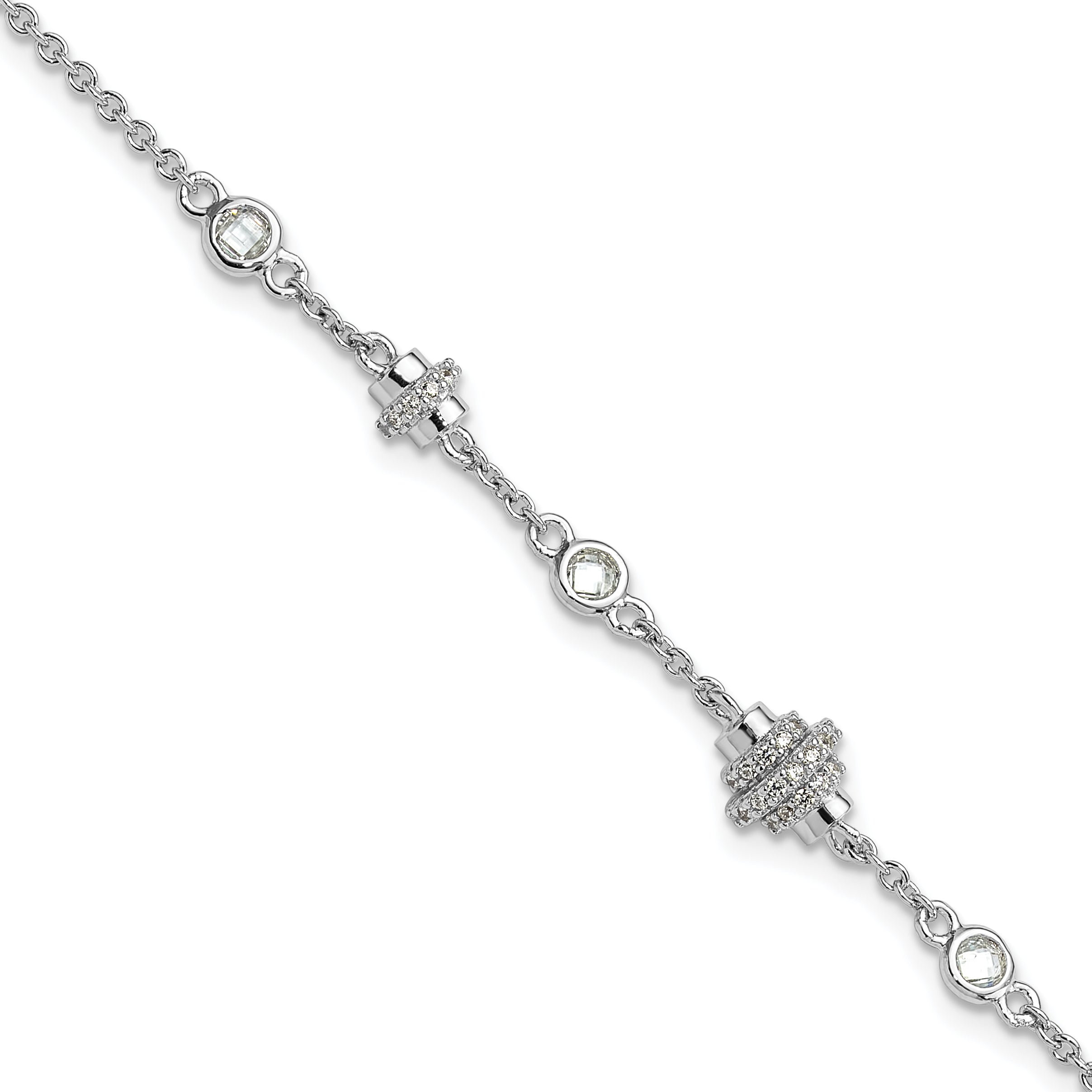 Pure Fire Sterling Silver Rhodium-Rhodium-Plated Fancy CZ 7in w/1in ext Bracelet