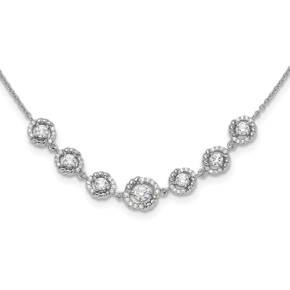 Pure Fire Sterling Silver Rhodium-Platedod-plated Fancy CZ 17.75in With 2 Inch Extention Necklace