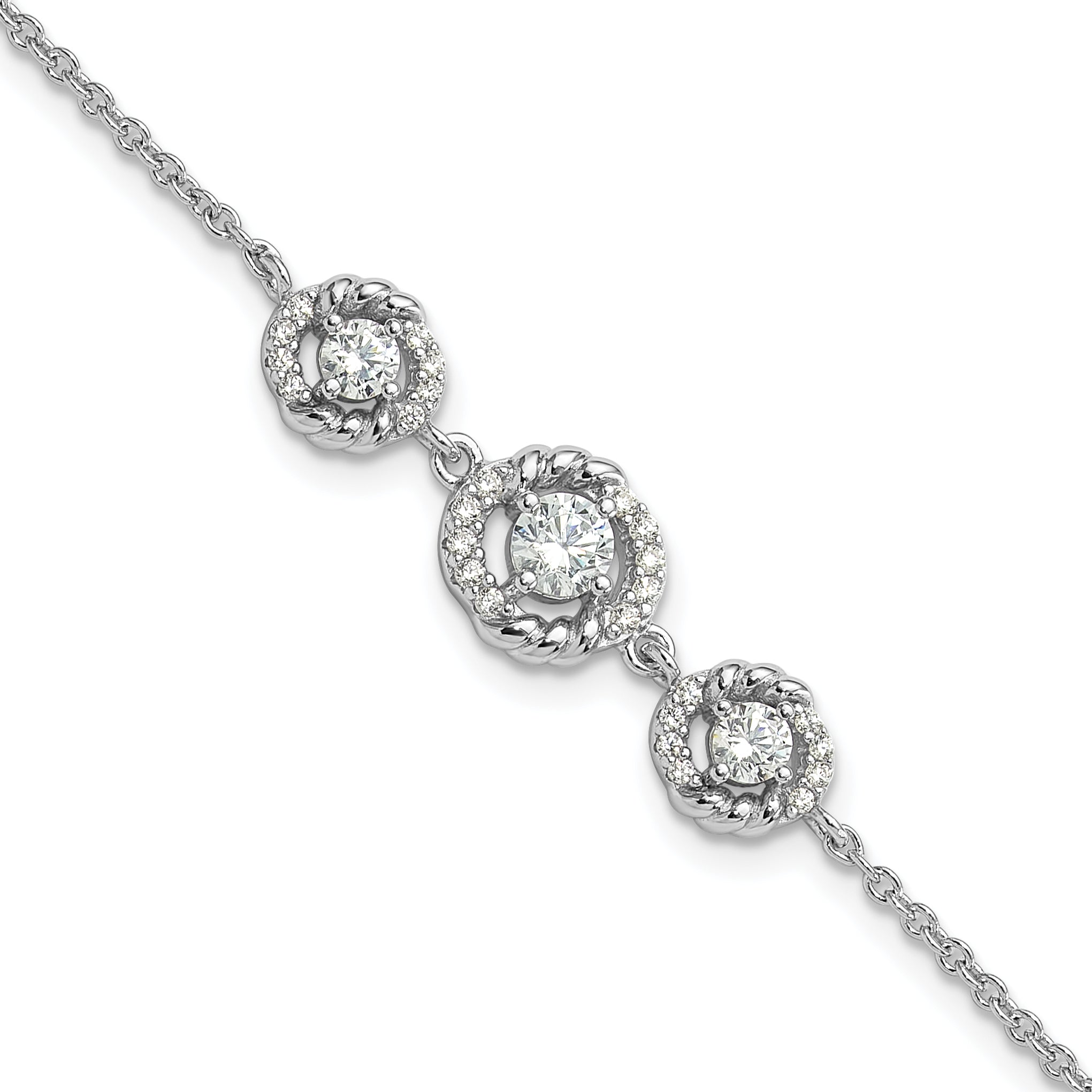 Pure Fire Sterling Silver Rhodium-Platedod-plated Fancy CZ 7in w/1in ext Bracelet