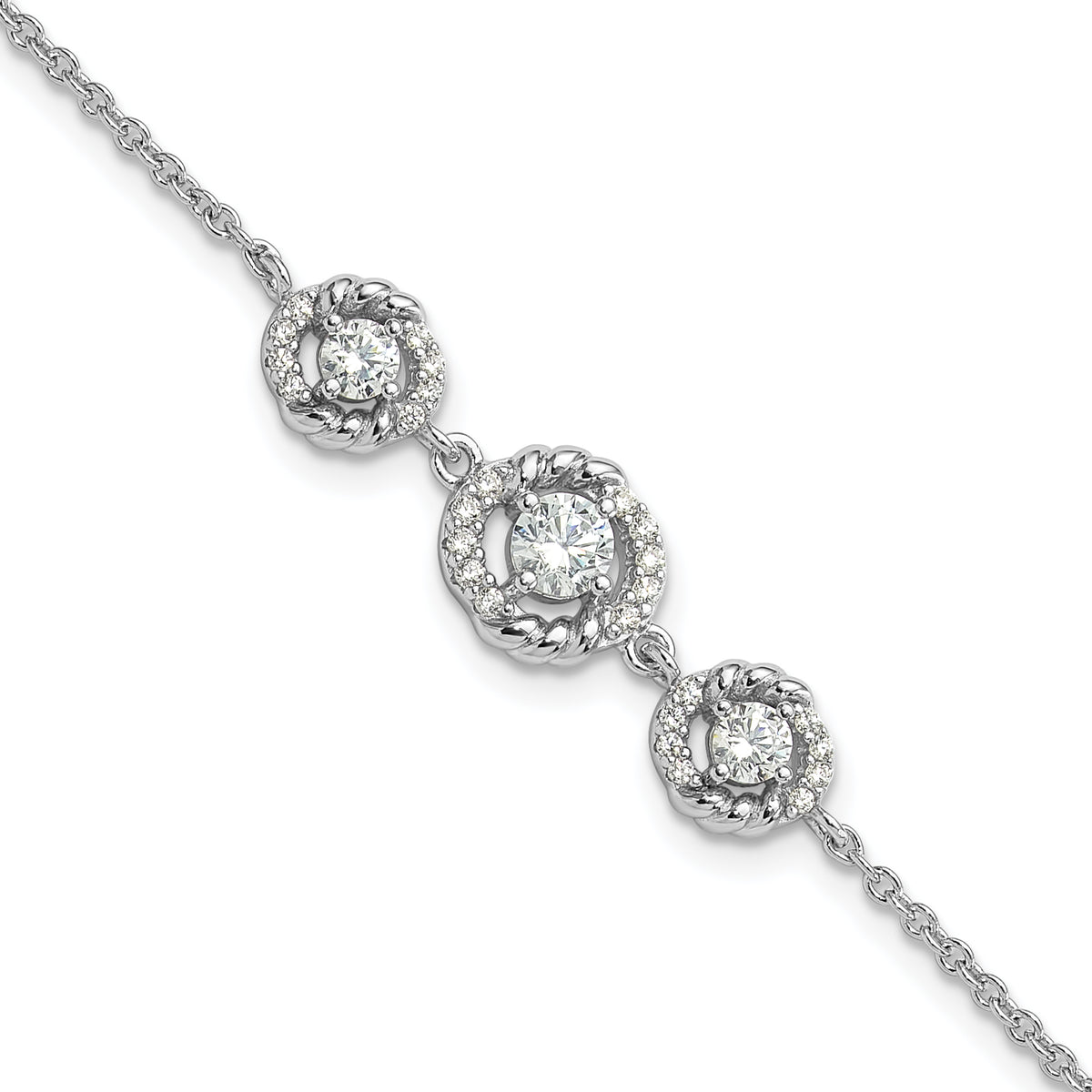 Pure Fire Sterling Silver Rhodium-Platedod-plated Fancy CZ 7in w/1in ext Bracelet