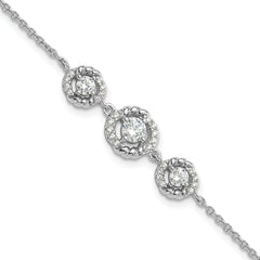 Pure Fire Sterling Silver Rhodium-Platedod-plated Fancy CZ 7in w/1in ext Bracelet