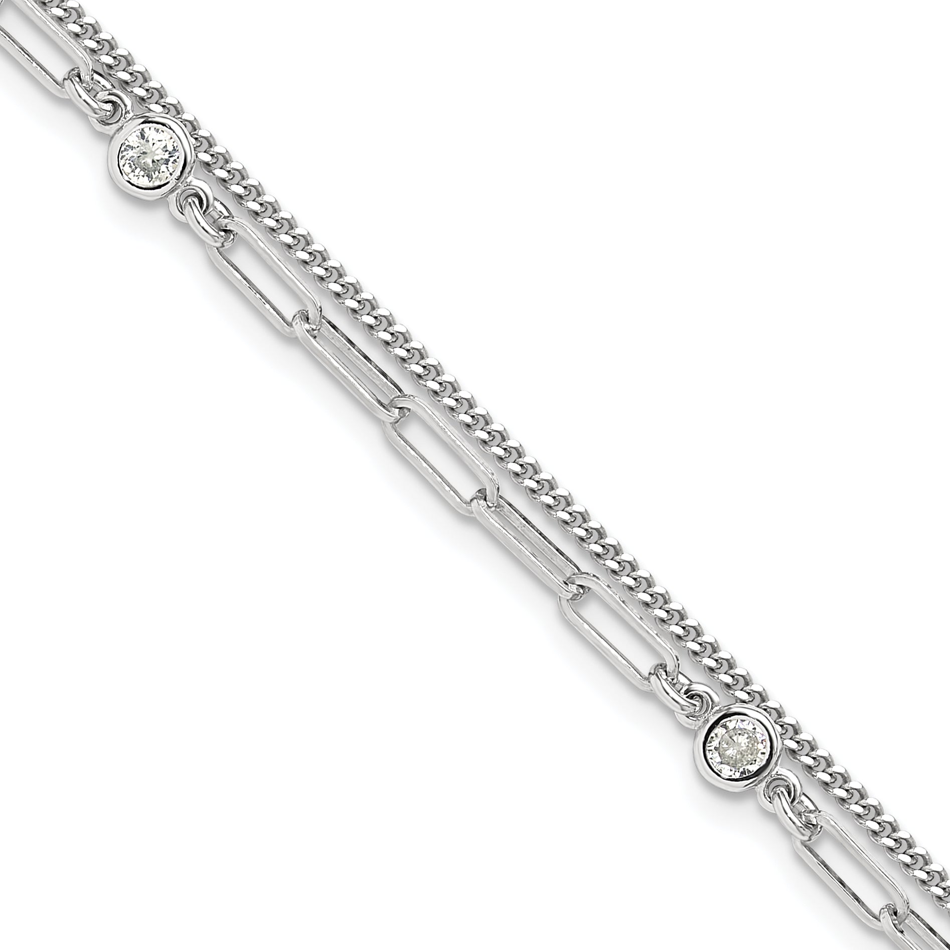 Sterling Silver Rhodium-Rhodium-Plated CZ 2 Strand 6.75in w/1in ext. Bracelet