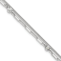 Sterling Silver Rhodium-Rhodium-Plated CZ 2 Strand 6.75in w/1in ext. Bracelet