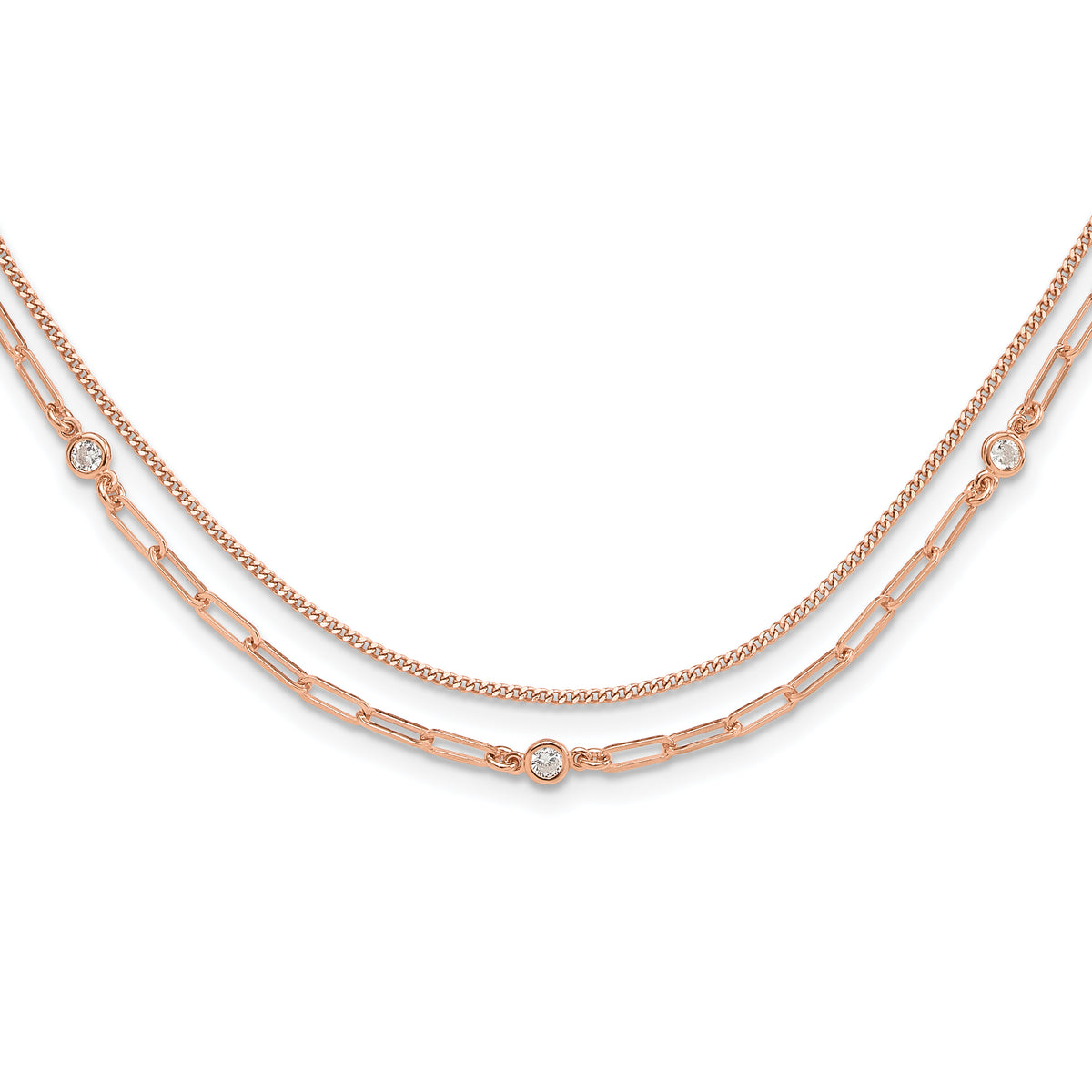 Sterling Silver Rose Gold-plated CZ 2 Strand 17in With 2 Inch Extention. Necklace